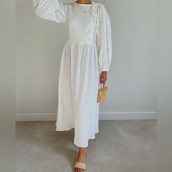 Mango Textured Crinkled Dress Cotton New - Picture 7 of 7